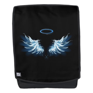 Blue Glowing Angel Wings on black background Backpack