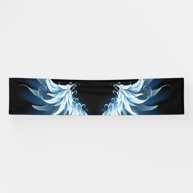 Blue Glowing Angel Wings on black background Banner (Horizontal)