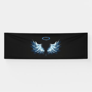 Blue Glowing Angel Wings on black background Banner