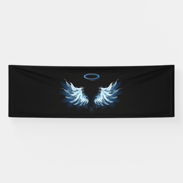 Blue Glowing Angel Wings on black background Banner (Horizontal)