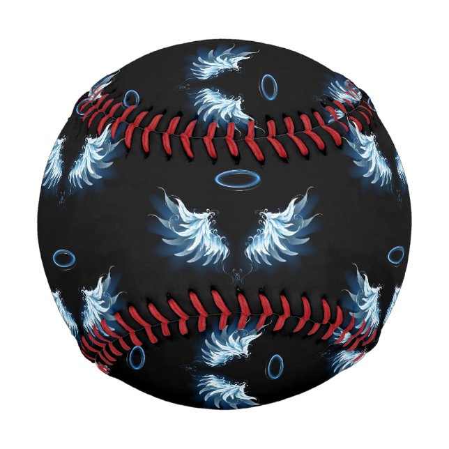Blue Glowing Angel Wings on black background Baseball (Front)