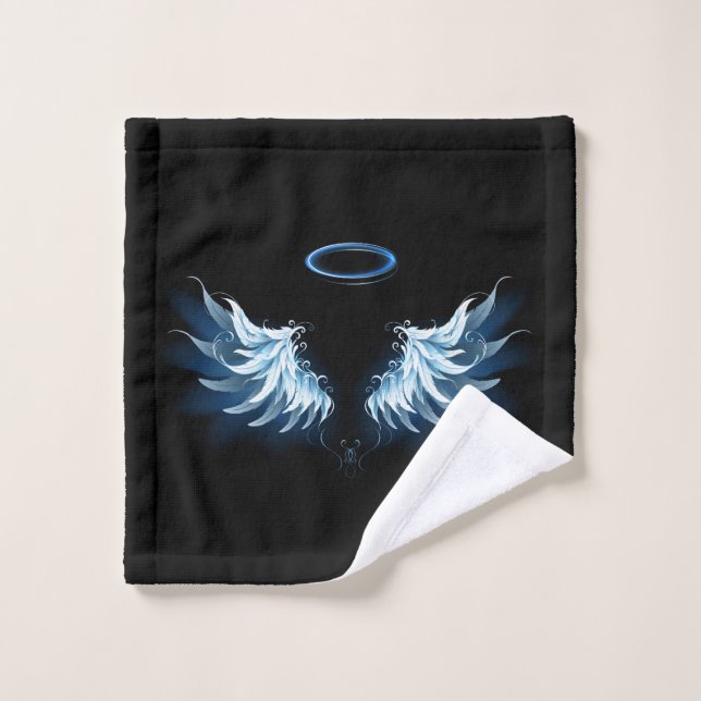 Blue Glowing Angel Wings on black background Bath Towel Set (Wash Cloth)