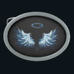 Blue Glowing Angel Wings on black background Belt Buckle<br><div class="desc">Light,  artistic,  blue angel wings on a black background. Angel wings.</div>