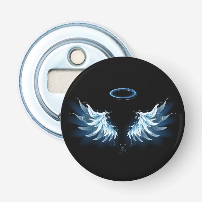 Blue Glowing Angel Wings on black background Bottle Opener (Front)