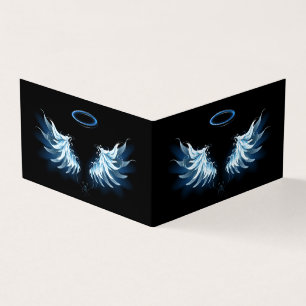 Blue Glowing Angel Wings on black background Business Card