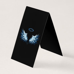 Blue Glowing Angel Wings on black background Business Card