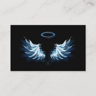 Blue Glowing Angel Wings on black background Business Card
