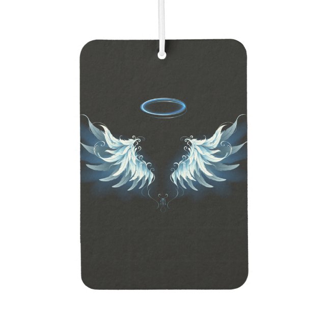 Blue Glowing Angel Wings on black background Car Air Freshener (Front)