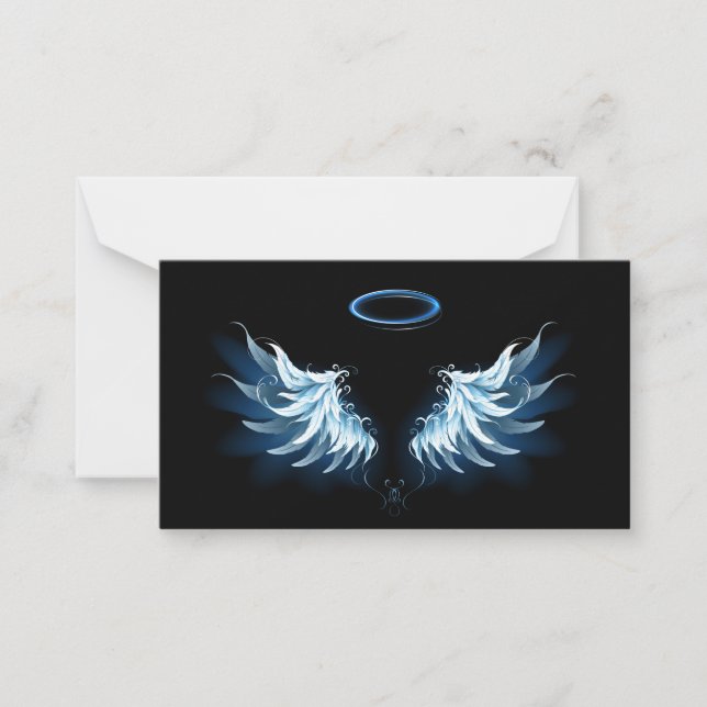 Blue Glowing Angel Wings on black background Card (Front)