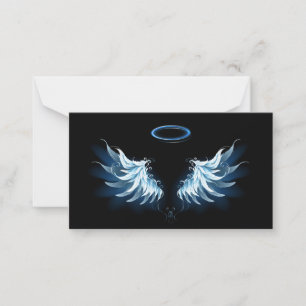 Blue Glowing Angel Wings on black background Card