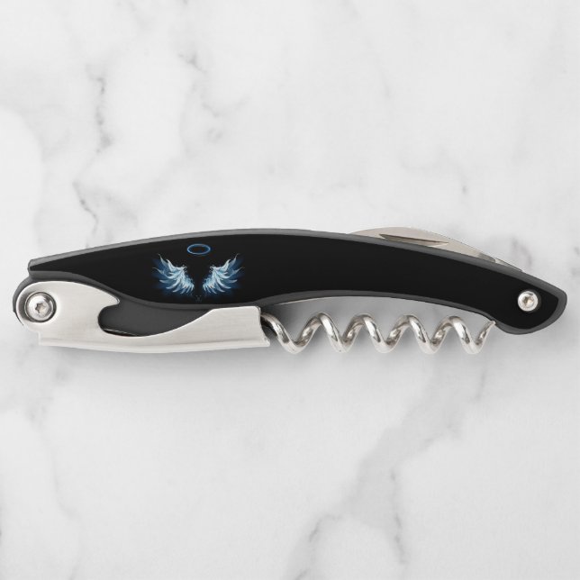 Blue Glowing Angel Wings on black background Corkscrew (Front)