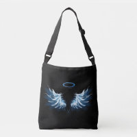 Blue Glowing Angel Wings on black background