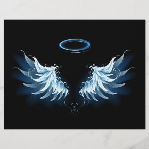 Blue Glowing Angel Wings on black background Custom Letterhead