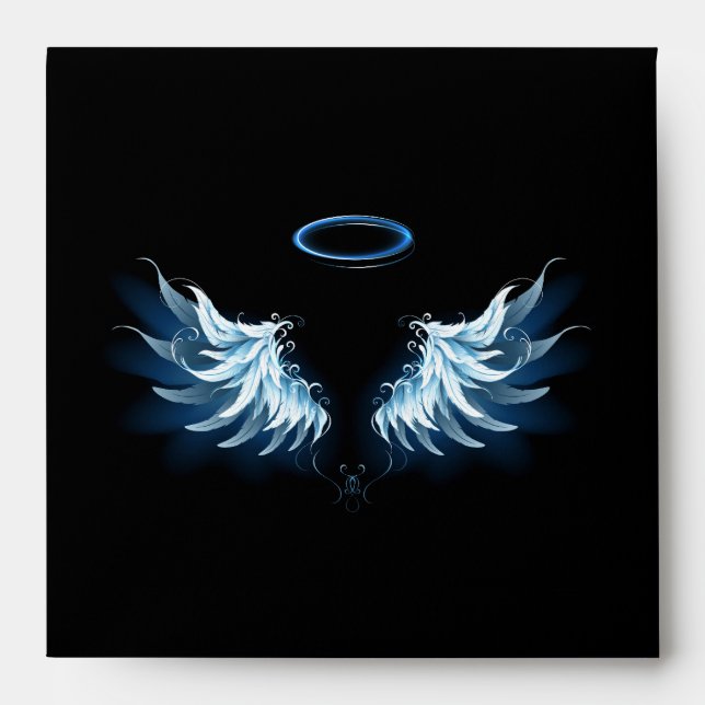 Blue Glowing Angel Wings on black background Envelope (Front)