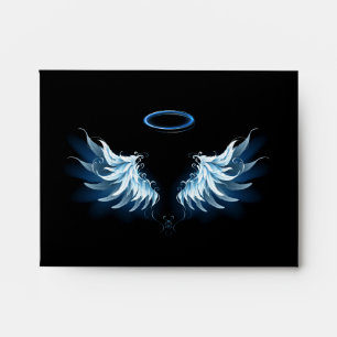 Blue Glowing Angel Wings on black background Envelope