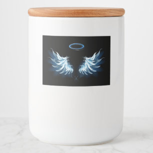 Blue Glowing Angel Wings on black background Food Label
