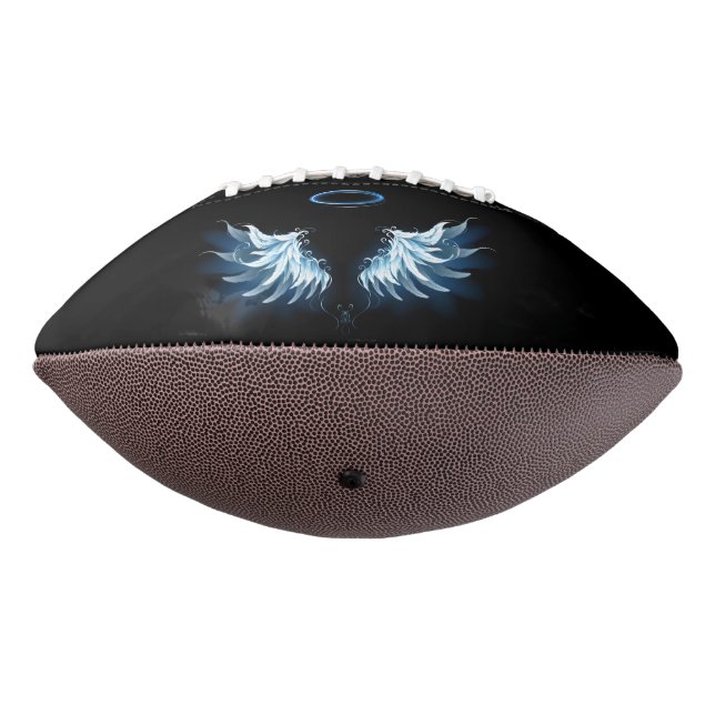 Blue Glowing Angel Wings on black background Football (Rotated 270)