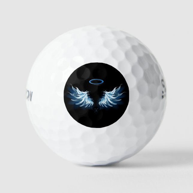 Blue Glowing Angel Wings on black background Golf Balls (Front)