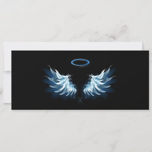 Blue Glowing Angel Wings on black background Invitation