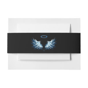 Blue Glowing Angel Wings on black background Invitation Belly Band