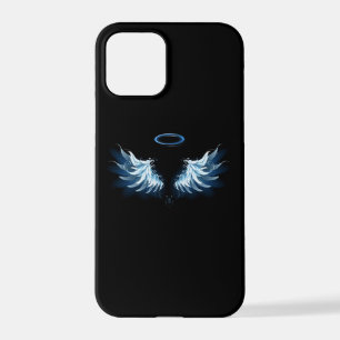 Blue Glowing Angel Wings on black background iPhone 12 Pro Case