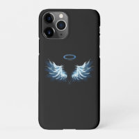 Blue Glowing Angel Wings on black background