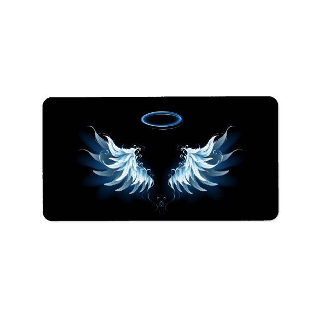 Blue Glowing Angel Wings on black background Label (Front)