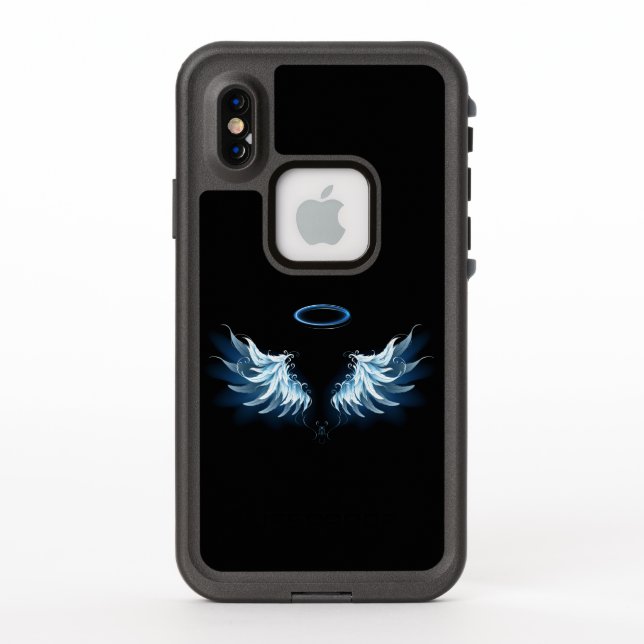 Blue Glowing Angel Wings on black background LifeProof iPhone Case (Back)