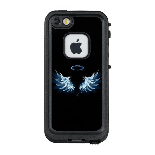Blue Glowing Angel Wings on black background LifeProof iPhone Case (Back)