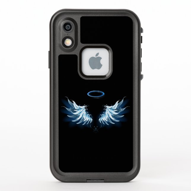 Blue Glowing Angel Wings on black background LifeProof iPhone Case (Back)