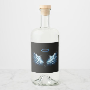Blue Glowing Angel Wings on black background Liquor Bottle Label
