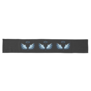 Blue Glowing Angel Wings on black background Long Table Runner