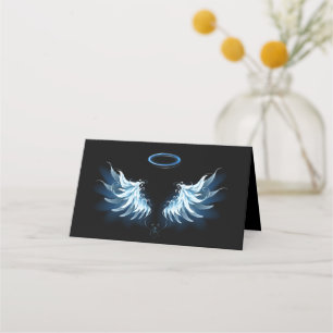 Blue Glowing Angel Wings on black background Loyalty Card