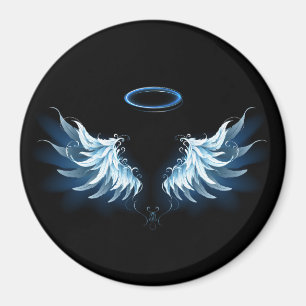 Blue Glowing Angel Wings on black background Magnet