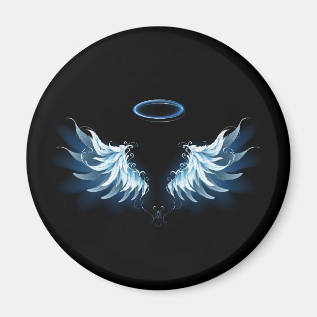 Blue Glowing Angel Wings on black background Magnet (Front)