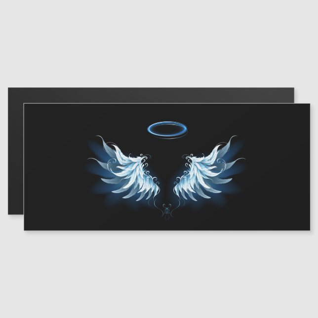 Blue Glowing Angel Wings on black background Magnetic Invitation (Front/Back)