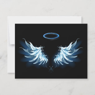 Blue Glowing Angel Wings on black background Magnetic Invitation