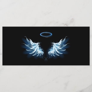 Blue Glowing Angel Wings on black background Menu