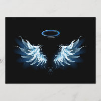 Blue Glowing Angel Wings on black background