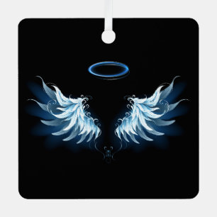 Blue Glowing Angel Wings on black background Metal Tree Decoration