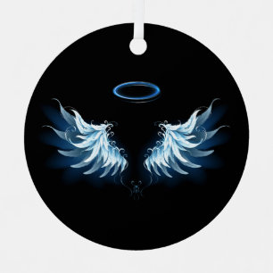 Blue Glowing Angel Wings on black background Metal Tree Decoration