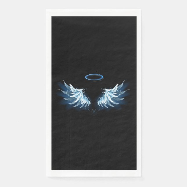 Blue Glowing Angel Wings on black background Napkin (Front)