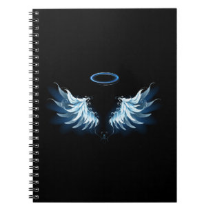 Blue Glowing Angel Wings on black background Notebook