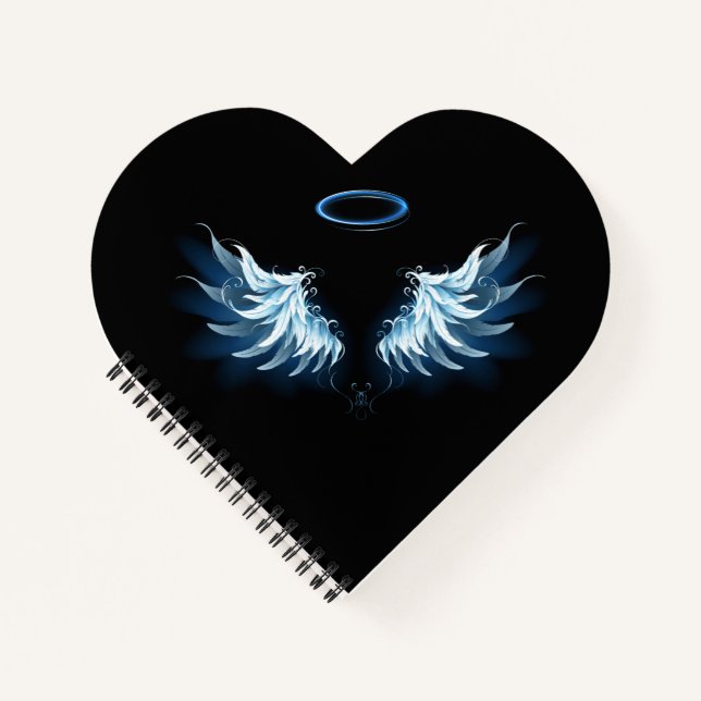 Blue Glowing Angel Wings on black background Notebook (Front)