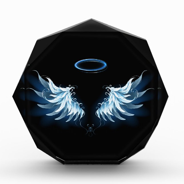 Blue Glowing Angel Wings on black background Photo Block (Front)