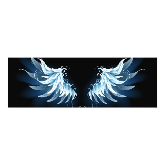 Blue Glowing Angel Wings on black background Photo Print (Front)