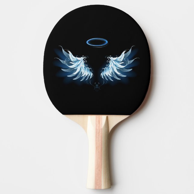 Blue Glowing Angel Wings on black background Ping Pong Paddle (Front)