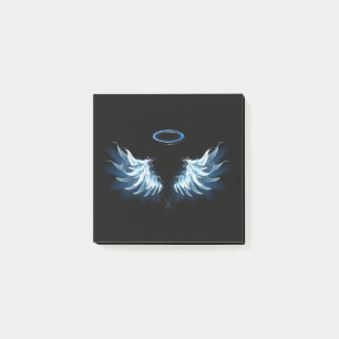 Blue Glowing Angel Wings on black background Post-it Notes