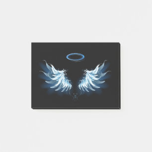 Blue Glowing Angel Wings on black background Post-it Notes