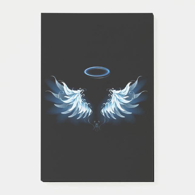 Blue Glowing Angel Wings on black background Post-it Notes (Front)